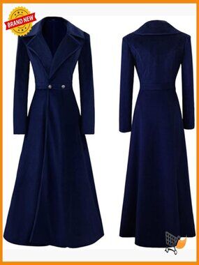 Women Steampunk Victorian Tailcoat Double Breasted Long Trench Coat Medieval